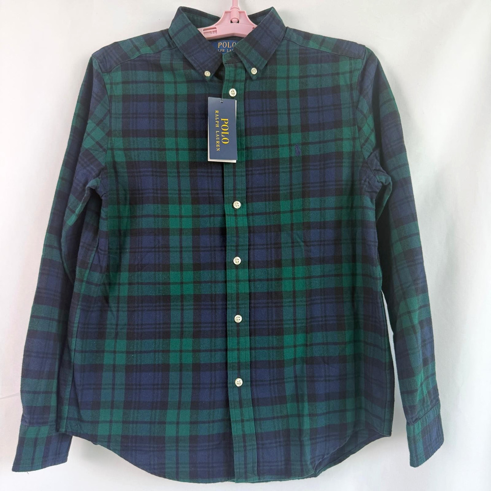 NWT Polo Ralph Lauren Boys Plaid Linen Cotton Longsleeve Shirt Size LG 14-16